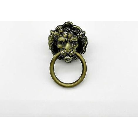 Lot de 6 poignées de tiroir antiques en forme de tête de lion, anneau de traction vintage en bronze, poignées rétro en forme de lion pour boîtes en bois et commodes (bronze) (1/5)