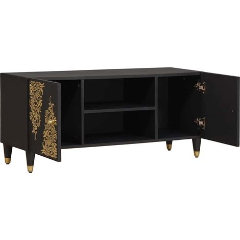 Meuble TV Banc TV Meuble de rangement - Noir 105 x 33 x 46 cm Bois de mangue massif fr2552 - Maison La Vie (1/5)