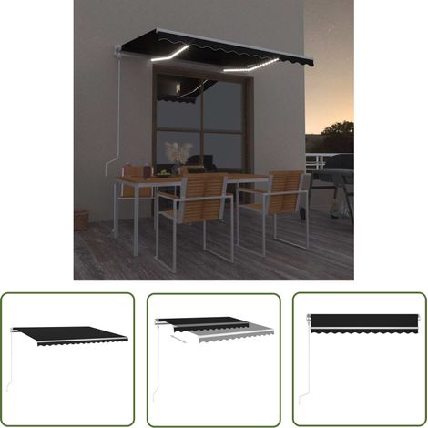 The Living Store Automatische Markise mit LED & Windsensor 350x250 cm Anthrazit - Gartenmarkise - Terrassenüberdachung - Sonnenschutz - Markisentuch - Aluminium Rahmen (1/5)