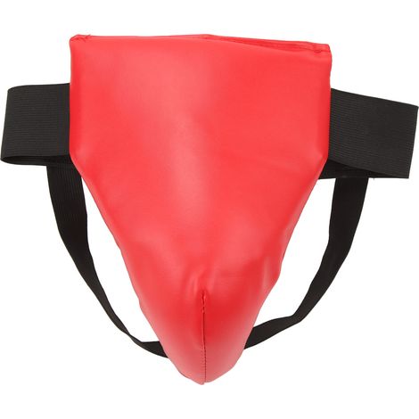 Protège-aine boxe kickboxing coque abdominale rouge taille M ventilation absorption chocs sangle réglable entraînement. (1/5)
