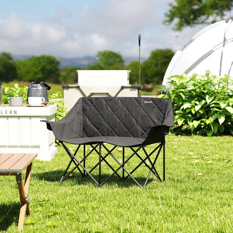Silla plegable de camping de 2 plazas con bolsa de transporte, para uso exterior, capacidad de carga de hasta 250 kg, 145 x 60 x 92 cm, negra.