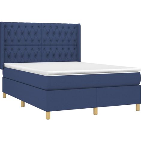 vidaXL Sommier à lattes de lit avec matelas Bleu 140x190 cm Tissu (1/5)