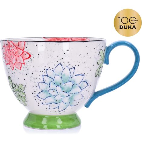 Becher mit Blumenmuster, 400 ml, weißes Steinzeug, handbemalt, Florist duka (1/2)
