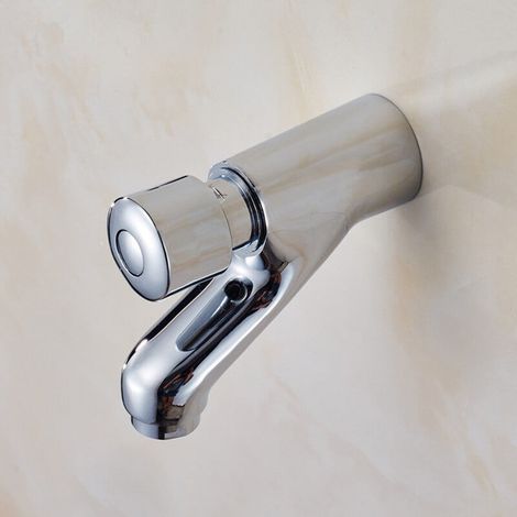 Robinet Murale Auto-Fermentant - Robinet à Pression pour Lavabo - Laiton Chromé - Débit Froid Unique - 100 x 90 mm - 1 Pièce (1/5)
