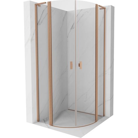 Mexen Mist L cabine de douche demi-ronde pivotante 90 x 90 cm, transparent, cuivre brossé - 8A32L-090-090-65-00 (1/5)