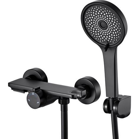 Auralum Max Set doccia a cascata per vasca con doccetta a 5 funzioni, rubinetto nero per vasca, sistema doccia per vasca e bagno