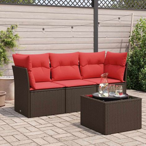 4-tlg. Garten-Sofagarnitur mit Kissen Braun Poly Rattan vidaXL (1/4)