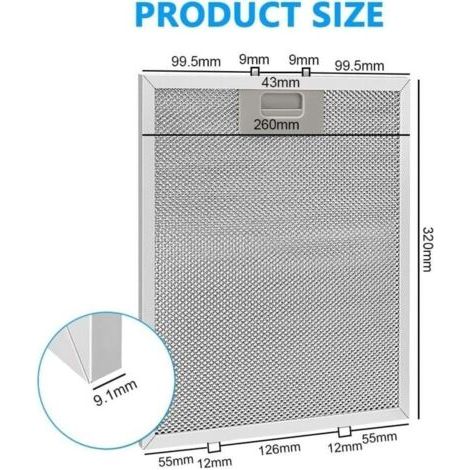 NALOOKAMIC  2 pices Filtre Graisse Mtallique pour Hotte Aspirante 320x260mm,Filtre en Maille Accessoire Hotte Aspirante pour Hottes de Cuisine (1/3)