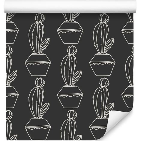 Papier peint cactus graphite et gris pour salon et chambre 50x1000 cm (1/5)