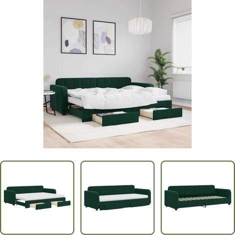 Schlafsofa - Tagesbett Ausziehbar mit Schubladen Dunkelgrün 80x200 cm Samt (1/5)