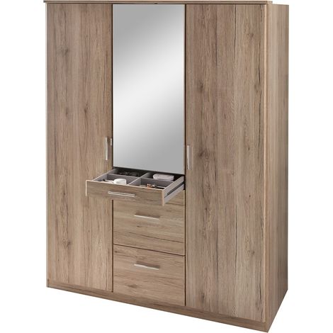 CALICOSY - Armoire 3 portes dont 1 miroir, 4 tiroirs - L135 cm (1/5)