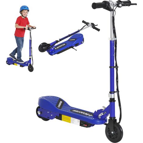 HOMCOM Folding Kids Electric Scooter 7-14 Adjustable Battery Power PU Wheels Blue