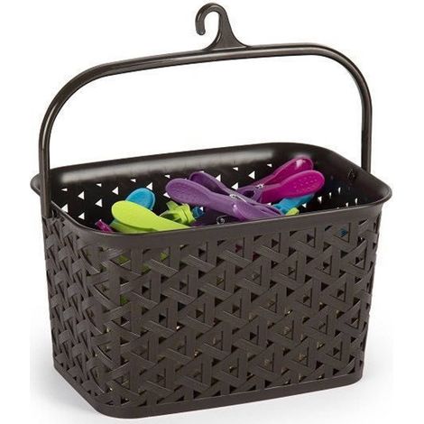 TRADE SHOP - Cestino Portamollette Porta Mollette Cesto Effetto Rattan In Plastica 18x24x14cm -