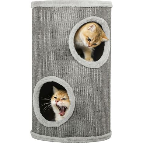 JSSEVN - Torre rascador de dos niveles para gatos, suave y estable, Ø35 x H60 cm, gris claro. (1/5)