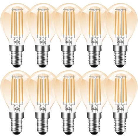 E14 ampoule LED dimmable,E14 4W G45 P45 Ampoule Edison vintage,2700K Blanc Chaud,350lm,Ampoule à filament LED E14,Remplacement de l’Ampoule à Incandescence 35W,Dimmable,Ambre,10 Unité