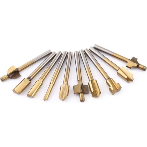 10 Stück HSS-Titanbeschichtete Kantenfräser für Holzbearbeitung, Trimmer und Fräsmaschinen, 1/8"-Schaft (1/5)