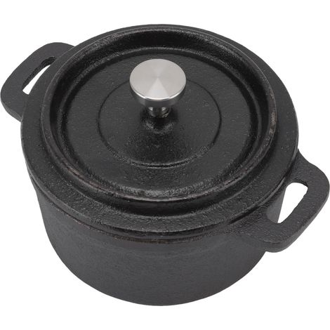 Cocotte en fonte double traditionnelle avec couvercle, poignée ergonomique épaisse et isolation, diamètre 20 cm. (1/5)
