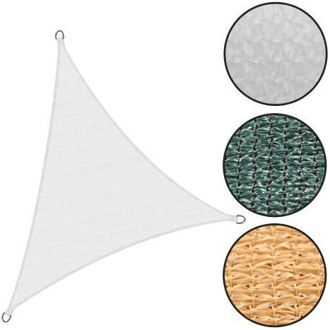 Voile d'ombrage triangulaire 5x5 m en HDPE beige ACKERMAN – avec anneaux d’ancrage et corde – protection solaire extérieure résistante aux UV