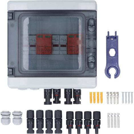 Ortviai Boîtier de raccordement solaire 4 chaînes IP65 étanche avec parafoudre et fusible 15 A pour systèmes photovoltaïques DC1000V