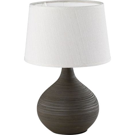 Tischlampe MARTIN mit Keramikfuß Braun & Stoffschirm Beige, Höhe 29cm (1/3)