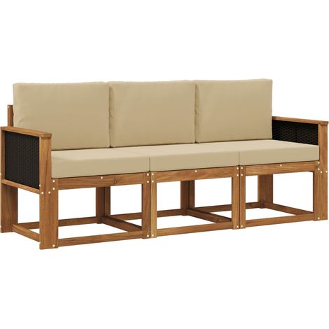 vidaXL Outdoor Sofa Set 3 pcs Natural Solid Acacia Wood and Polyester (1/5)