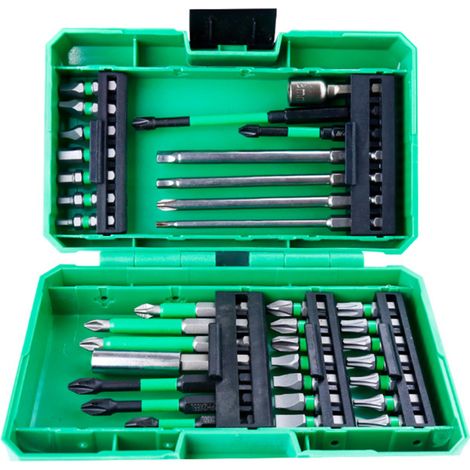 Coffret de 27 embouts de perçage et de vissage à percussion pour bois, métal et ciment, avec étui de rangement (1/5)