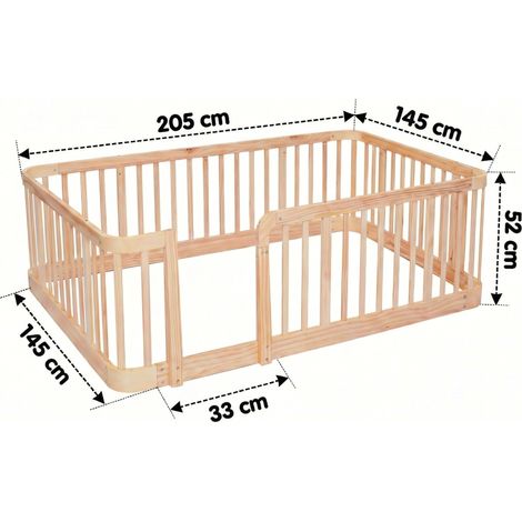 Parque infantil modular de madera natural 140 x 200 cm, separación 7 cm, esquinas redondeadas (1/5)