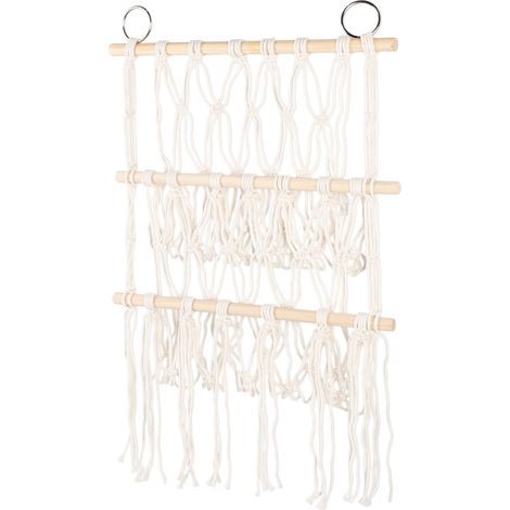 Filet de rangement mural multicouche pour peluches, présentoir avec bâtonnet en bois pour livres, poupées et serviettes. Double couche. (1/5)