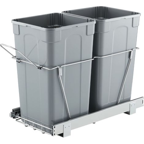 Corbeille à déchets coulissante sous évier pour cuisines,double bac à ordures avec système métallique robuste et poignée (1/5)