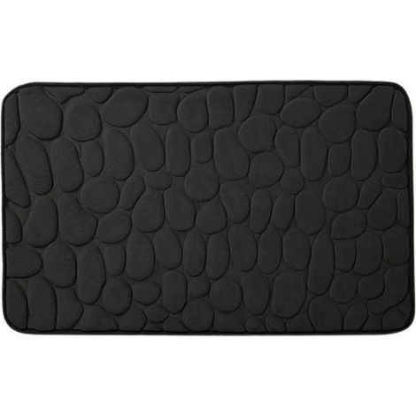 tapis de bain en mousse a memoire de forme ultra douce tres absorbant antiderapant texture galets 40x60cm noir