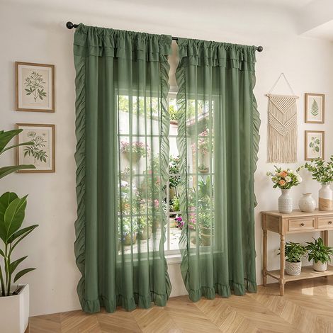 JSSEVN - Light-permeable, waterproof balcony/living room window curtain, green, 140 x 220 cm, 2 pieces (1/5)