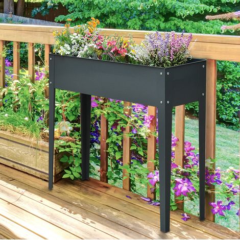 Bac potager sur pieds en métal avec 3 trous de drainage 100 x 30 x 80 cm gris foncé OKWISH