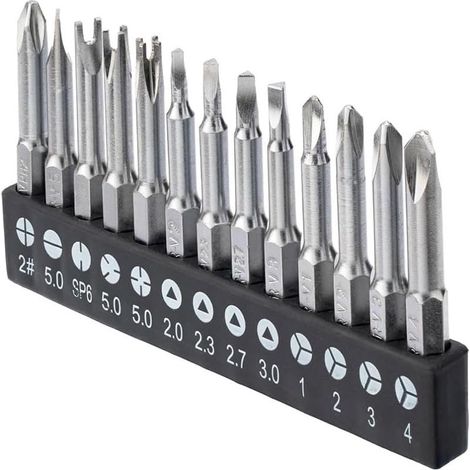 Lot de 13 embouts de tournevis spéciaux en acier magnétique hexagonaux 1/4", cruciformes, en U, en Y, à trois points (1/4)