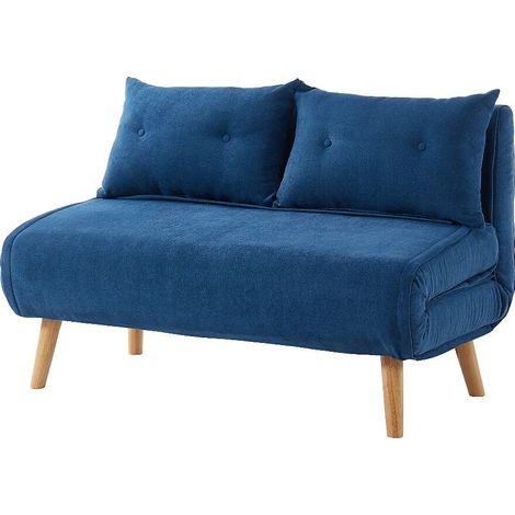 Canapé 2 places convertible en tissu bleu VALERIO (1/5)