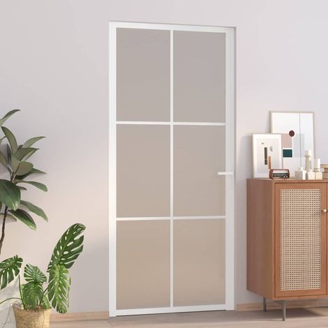 Interior Door 93x201.5 cm White Matt Glass and Aluminium vidaXL