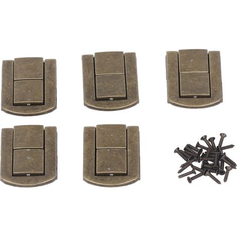Lot de 5 fermoirs à ressort, style rétro bronze vert, 43 x 32 mm, 4 trous de fixation, alliage de zinc, avec vis. (1/5)