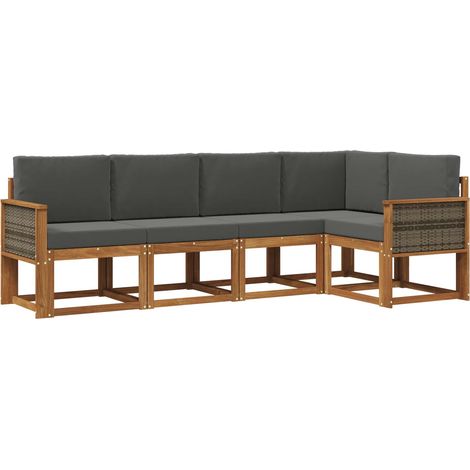 vidaXL Outdoor Sofa Set 5 pcs Natural and Anthracite Polyester