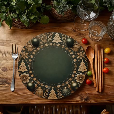 Sets de table de Noël style américain, dessous de plat antidérapants et isolants thermiques pour cuisines de restaurant, résistants aux taches et à l'usure, en stock - Lot de 6 pièces (vinyle) 36 x 36
