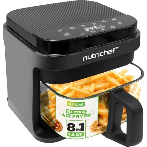 Friteuse à Air 5.5L – 8 Modes Préréglés, Bol Transparent, Température et Temps Précis – Pour Crevettes, Frites, Ailes, Poulet – Noir (1/5)