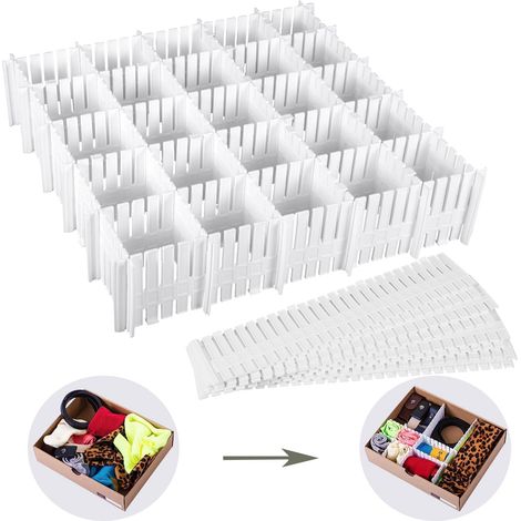 16 pezzi divisori per cassetti, organizer per cassetti regolabile, griglia divisoria in plastica per biancheria intima, calzini, trucco, articoli per ufficio, bagno, cucina ecc. (1/5)