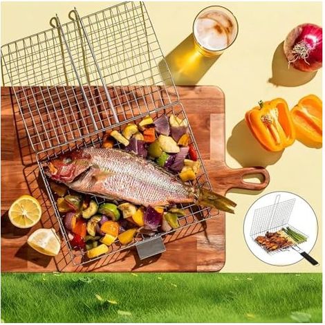 Grillkorb, Outdoor-Zubehör, Edelstahl, großer Grill, tragbarer Grill, großer, zusammenklappbarer Grillkorb für den Außenbereich, Camping-Kochzubehör (1/5)