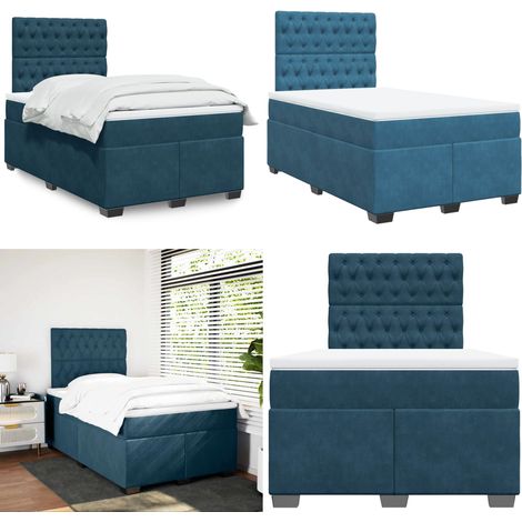 Sommier à lattes de lit et matelas bleu 120x190 cm velours - Matelas à ressorts ensachés - Sommeil réparateur (1/5)