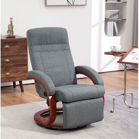 Sillón relax giratorio con función reclinable, reposapiés separado, poliéster gris HAVRYA (1/5)