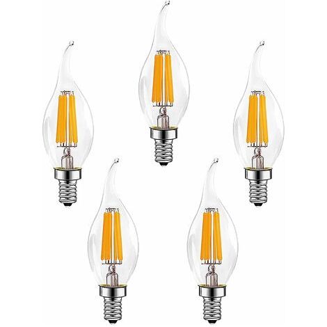 BUNTHAUS 5 Pièces E14 6W Ampoules à Filament LED à Intensité Variable(Équivalent Lampe Halogène 60W)600LM Blanc Chaud 2700K Ampoule à Bougie Rétro C35 Lampe à Économie D'énergie [Classe énergétique A+ (1/5)