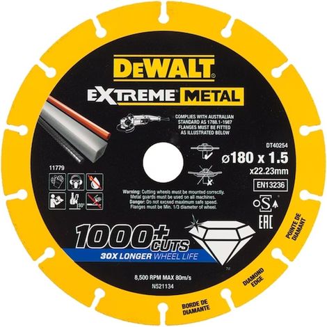 Dewalt DT40254-QZ Extreme Metal 180 x 22.23 x 1.5mm Diamond Cutting Disc