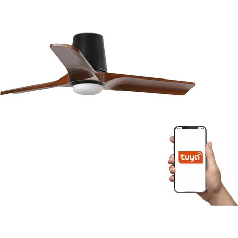 Faro Heywood Tub Petit ventilateur de plafond 3 pales noir mat, noyer avec éclairage 2700 - 4000 - 6000 K, système intelligent Tuya (1/3)