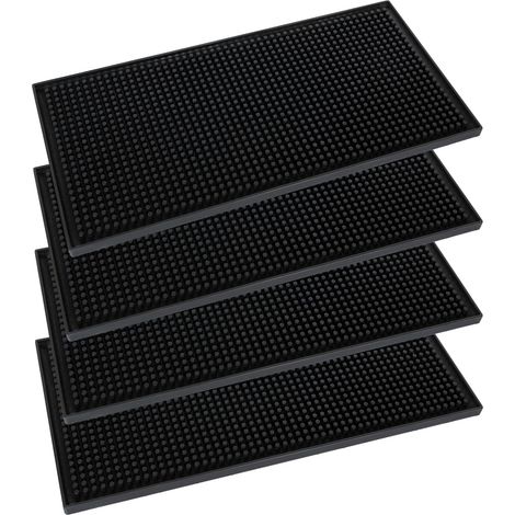 4pcs Tapis de Bar pour la Maison, 12" x 6" Tapis de bière Noir, Tapis de Service de Bar en Caoutchouc antidérapant pour Le comptoir de la Cuisine du Bar Table à café (1/5)