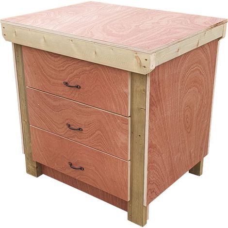 Wooden Eucalyptus hardwood top workbench, tool cabinet with drawers (V.2) (H-90cm, D-70cm, L-90cm)