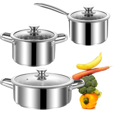 Ensemble de casseroles et poêles en acier inoxydable, antiadhésif, compatible avec les plaques de cuisson à induction, électriques et à gaz, compatible four (1/5)
