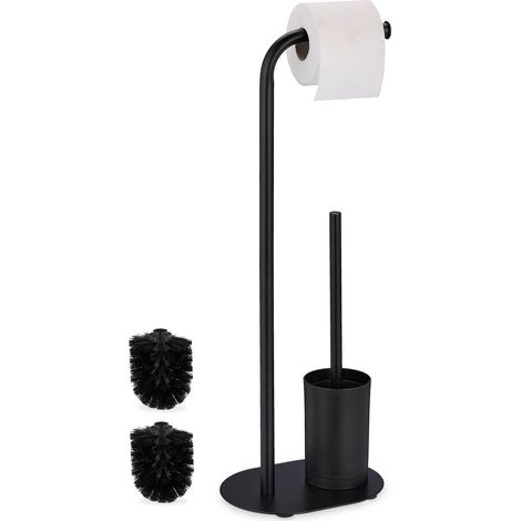 Serviteur WC, HxLxP : 64,5x23x17 cm, dérouleur Non Fixe, Brosse avec Support, Fer, Noir (1/5)